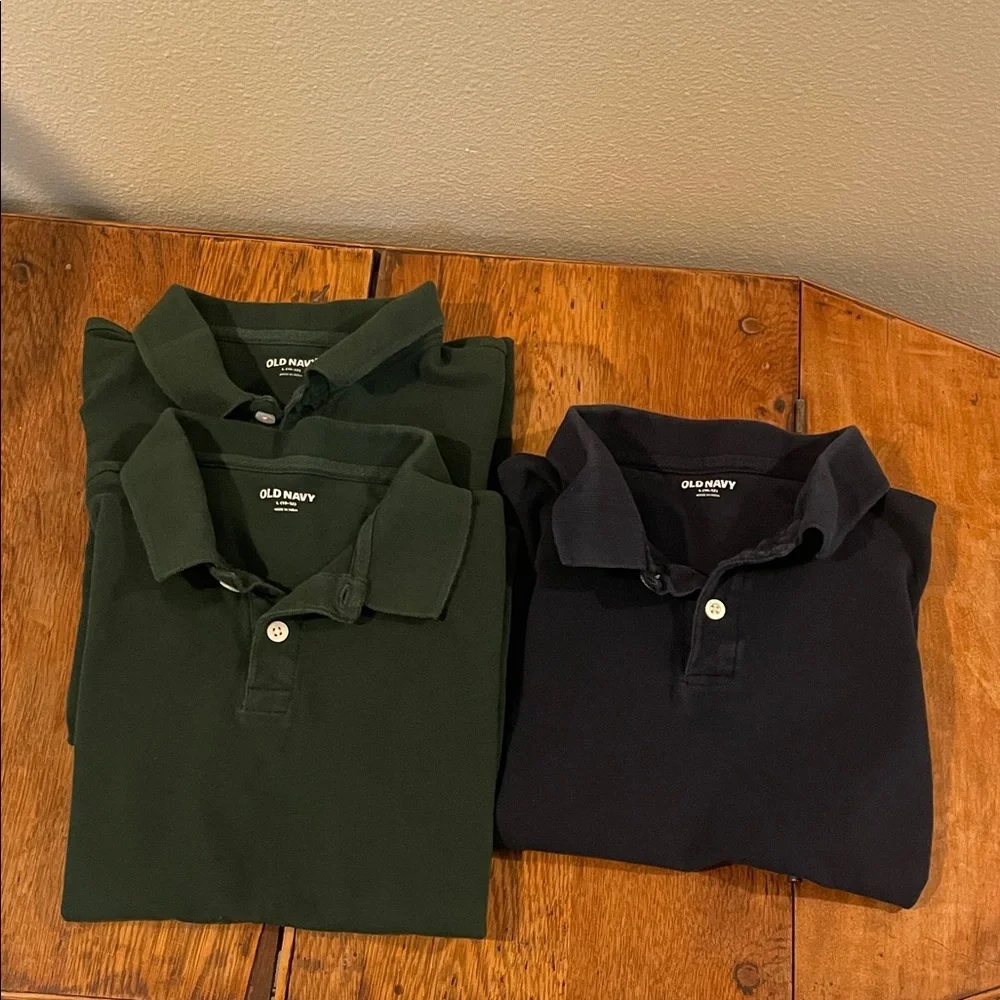 Old Navy Boys Piqué Polo Shirt Bundle of 3 (Green/Navy) | Size 10/12